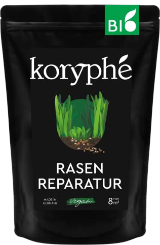 Koryphé Bio-Rasenlücken-Reparatur 1,25 kg - 3in1 Mix aus Substrat + Rasensaat + Rasen-Dünger I Bio Rasen-Lücken-Dicht I Ideal bei Kahlstellen & Rasenlücken I Rasenlückenfüller
