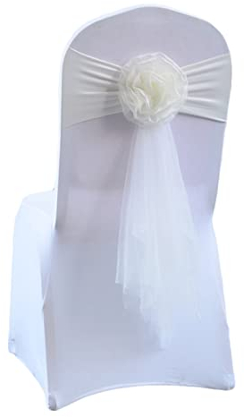 ZOYIEP 10/25 Pcs Stuhlhussen Organza Stuhl Schärpen,Stretch Stuhlhussen Schleifen,Hochzeit Stuhl Cover Band Schärpen Schleife Dekorationen (Beige,25 PCS)