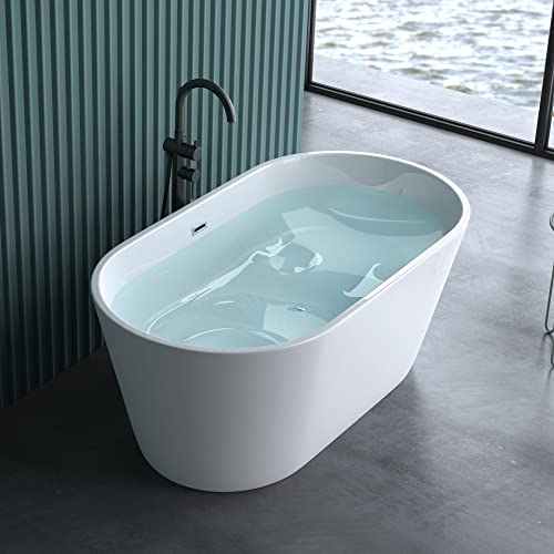 doporro Baignoire îlot Ovale pour Salle de Bain 150cm Blanc Vicenza520OA Acrylique avec Bonde et trop plein 150x79x59cm