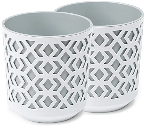 PECZEKO Matte Blumentöpfe - Deko Pflanztopf für Blumen & Kräuter - Langlebige & leichte runde Kunststoff-Pflanzentöpfe für Wohn- & Esszimmer, Küche, Terrasse, Balkon - 2er-Set - (Weiß/Grau, ø 19 cm)