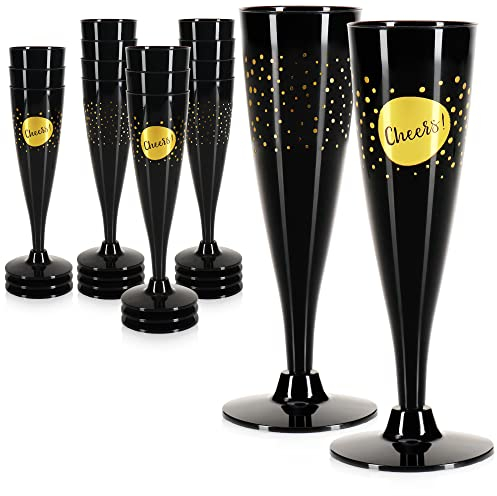 com-four® 16x Reusable Champagne Glasses - Black, Stackable Plastic Champagne Flutes for Parties, Camping, and on The go - Reusable Champagne Glasses Dishwasher-Safe [Selection Varies]