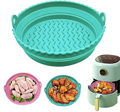 Teglie per Friggitrice ad Aria, Silicone per Friggitrice ad Aria 2 Pezzi Rosa + Verde, Accessori Friggitrice ad Aria, Silicone Friggitrice ad Aria Adatto per Forno Microonde Friggitrice ad Aria
