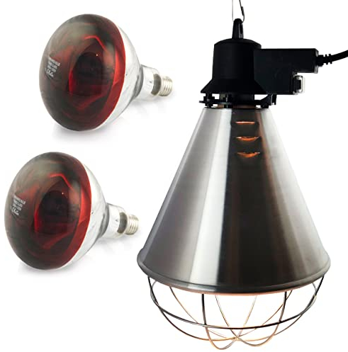 Wärmestrahler mit Sparschalter | Set 2 Stück Rotlichtlampe Wärmelampe E27 | Ferkellampe, Kückenlampe, Wärmelampe Tiere, Hühner, Infrarot Heizstrahler (150 Watt)