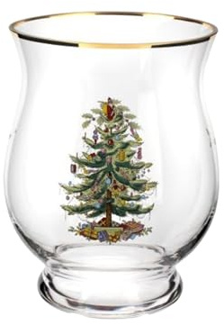 Spode Christmas Tree Hurricane Lamp - 6.5 Earthenware Decorative Candle Holder, Festive Centerpiece for Mantel, Table, Holiday Home Decor - Pillar Candle/Ornament Display for Christmas Traditions
