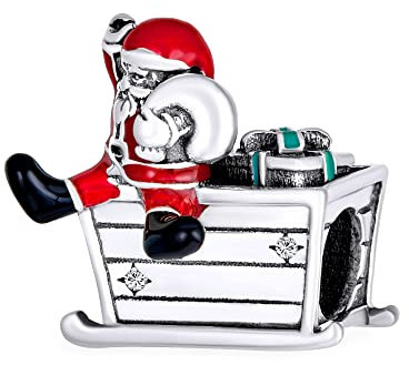 Bling Jewelry Winterferien Weihnachten Rote Mütze Weihnachtsmann Und Schlitten Charm Bead Für Frauen Teenager Oxidiertes .925 Sterling Silber Passt Auf Europäisches Armband
