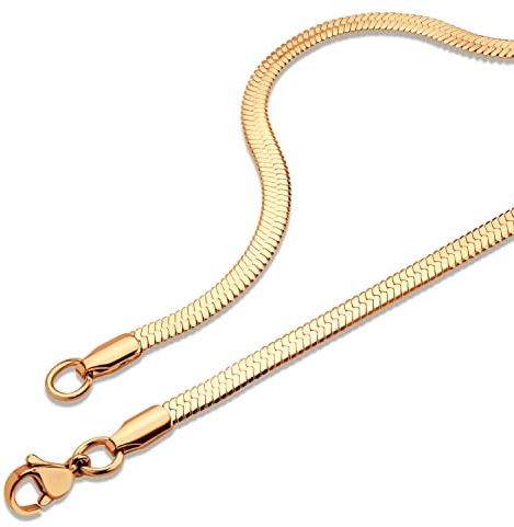 555Jewelry Stainless Steel Herringbone Chain Necklace for Women, Flat Snake Necklace for Ladies, ‎Snake Chain Necklace for Men, Elegant Chain Necklace, Rose Gold, 16 Inch Chain