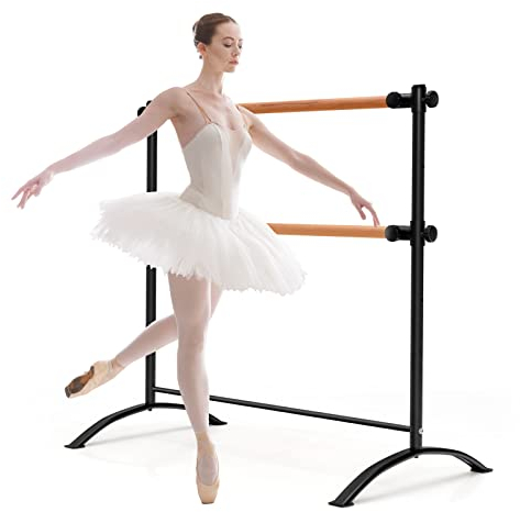 COSTWAY 120cm Ballettstange freistehend, Ballet Bar 4 stufig höhenverstellbar, Ballett Barre mit 2 Holzstangen, Stretch Barre bis 50KG belastbar, ideal für Kinder und Erwachsene (Schwarz)