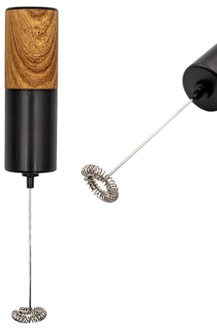 Intirilife Frullino elettrico per latte in finto legno - Frullino a mano a batteria, generatore di schiuma per caffè, latte macchiato, cappuccino, cioccolata calda