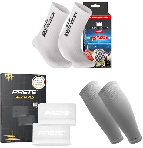 PASTE - XXL 3er Set: TAPEDESIGN Fußball-Socken (Classic), Stutzen Schienbeinschonerhalter (weiß) - Sport- & Fussball-Socken mit Schienbeinschoner Halterung & Fußballstutzen Herren & Damen