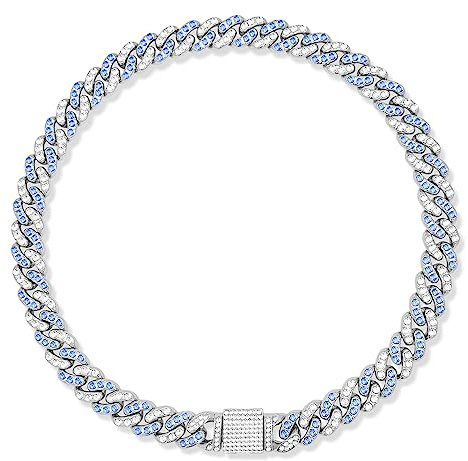 WimuPath Versilbertes blaues Diamant-Hundehalsband – Metallkette im kubanischen Stil mit sicherer Schnalle, luxuriöses, langlebiges Halsband für kleine/mittelgroße/große Hunde und Welpen
