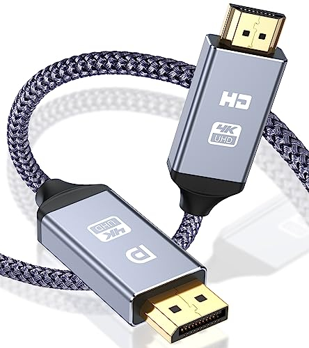 Câble DisplayPort vers HDMI 4K, 1M Display Port HDMI, DP vers HDMI Cable Adaptateur en Nylon Tressé Compatible avec Ordinateur, AMD, Lenovo, HP, Dell, Asus et Autres