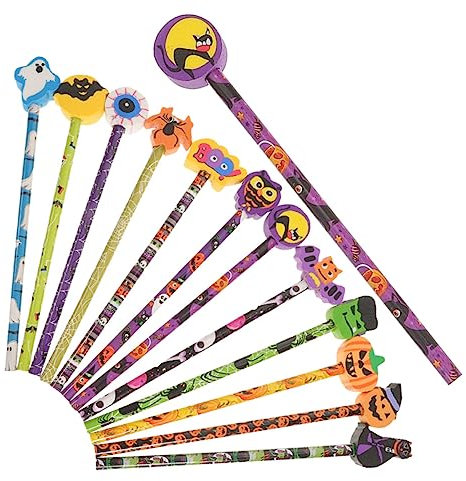 ABOOFAN Halloween Bleistifte 18 Stück Mehrfarbig Holz Radiergummi Aufsatz Lichtechte Farben Komfortabler Griff zum Malen und Schreiben für Kinder Schule Büro Klassenzimmer Partyzubehör