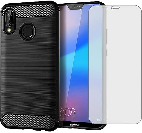 Asuwish Handyhülle für Huawei P20 Lite Hülle mit Glas Folie Panzerfolie Schutzfolie und Extra Dünn Silikon TPU Hawaii P 20 P20lite 20P ANE-LX1 Nova 3E Slim Handy Hüllen Schutzhülle Phone Case Schwarz