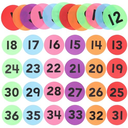 Tofficu Zahlenteppich 1-36 Rund Teppichpunkte Für Klassenzimmer Kinder Lernteppich Mit Nylon Spot-Markern Für Zahlenlernen Und Platzmarkierung