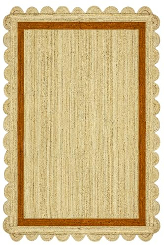 Natürlicher Boho-Teppich – 6 x 8 Kelim, braun und beige, geflochtene Jute, geometrisch, 0,19 Zoll dick, für drinnen und draußen, stark beanspruchte Teppiche für Schlafzimmer, Büro, Wohnzimmer