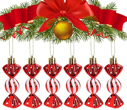6Pieces Red Mini Christmas Sweet Shaped Baubles,String Hanging Christmas Tree Mini Sweet Shaped Baubles,Christmas Mini Sweet Shaped Baubles for Xmas Holiday Party Home Decorations