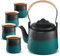 ZENS Japanisches Tee-Set, japanische Teekanne mit Farbverlauf, geprägte Keramik, mit 4 Teetassen, Hanfseilgriff, 958 ml, lose Teekanne mit integriertem Sieb für Teegeschenke, Schwarz und Grün