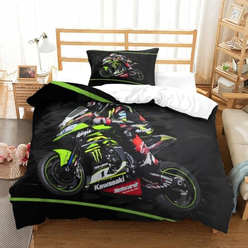 AAHARYA Moto Gp Racing Einzelbettbezug-Set, weiches Bettbezug-Set für Erwachsene, Bezugsset mit coolen Mustern, wendbares Bettwäscheset mit Kissenbezug, Einzelbett (135 x 200 cm)