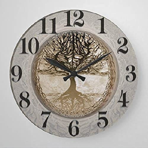908 Orologio Da Parete Rotondo 25cm, Albero Della Vita Marrone - Vintage Quarzo Orologio Da Appendere Senza Ticchettio Orologio Muro Silenzioso Orologio Da Cucina Per Muro Cucina Scuola