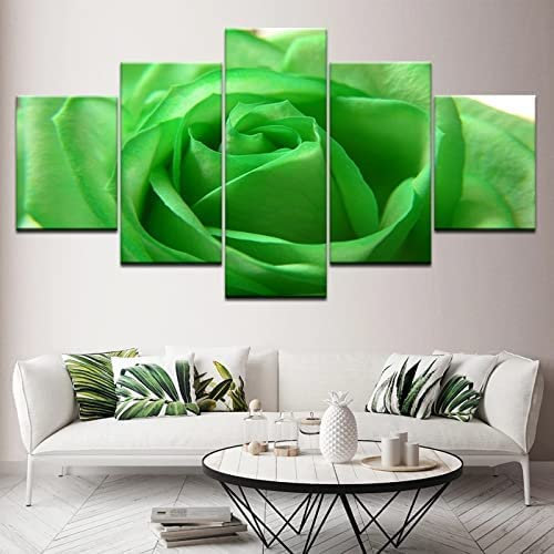 Boutique Stampe E Quadri Su Tela 5 Pezzi Fiore Di Rosa Verde Poster Quadri Moderni Stampa Quadri Edili Immagini Modulari Per Soggiorno (L/Senza Cornice 150 X 80 Cm) -/Camera Da Letto/Ufficio -3S6L+U6T