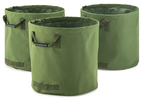 MOOWY Gartensack aus gewachstem Segeltuch (3 x 120 L) – Extrem Robuste und Wetterfeste Laubsacke, Gartenabfallsäcke mit Wachsbeschichtung aus militärischem Segeltuchgewebe - Ø50 cm