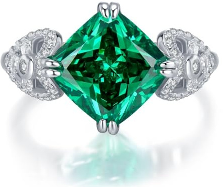 YILDEX Mode 925 Sterling Silber Ringe 10 * 10 Grüner Turmalin Ring Damen Mit Hohem Kohlenstoffgehalt Diamantringe