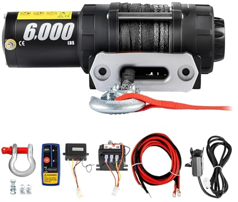 Cabrestante eléctrico con capacidad de carga de 6000 lb, cuerda sintética for camión con control remoto inalámbrico, potente motor Fácil de usar para principiantes y profesionales