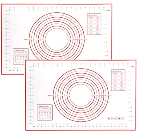 Silikon-Backmatte, extra groß (71,1 x 50,8 cm) mit Messanzeigern, rutschfest, Gebäckmatte für Teig, Kuchen, Kruste, Rollmatten für Kekse, Macarons, Brot, Backzubehör, 2 Stück