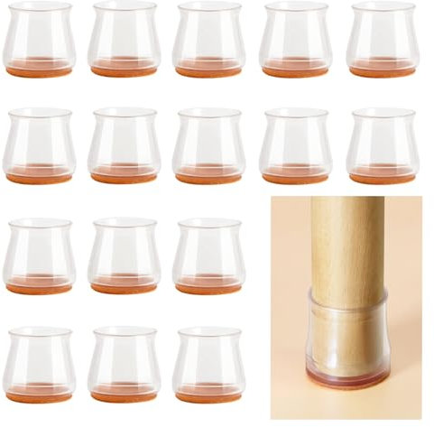 Chair Leg Floor Protectors, 16 Pack Silicone Floor Protectors for Furniture Legs Round Felt Rubber Feet Caps Leg Cups for Chair Sofa Table ((Clear, Medium fit 25 to 30mm))