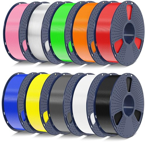 SUNLU Filamento PETG de 10 kg de 0.069 pulgadas, paquete multicolor, filamento de impresora 3D sellado al vacío individualmente, 2.2 libras por carrete, paquete de 10, 10 colores. (negro, blanco, gris