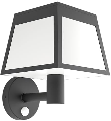 Eglo Applique murale extérieure LED Altilia, lampe solaire puissant avec détecteur de mouvement, éclairage mural d'extérieur en plastique noir et blanc, IP44