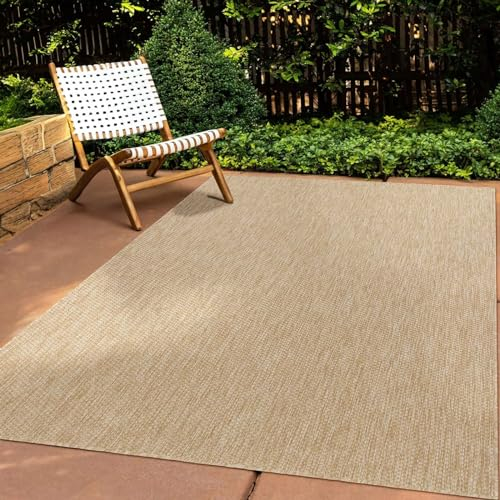 In & Outdoor Teppich Wetterfest Wohnzimmer Balkon Küchenteppich Terrassenteppich Flachgewebe Sisaloptik Meliert Einfarbig Natur beige 080x150 cm