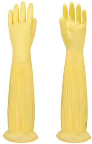 MIN-XL Guanto in gomma per lavastoviglie, impermeabile e resistente all'olio, adatto per la pulizia della cucina, lavaggio dei vestiti, pulizia della casa, lavaggio in lavastoviglie (Giallo, 55CM L)