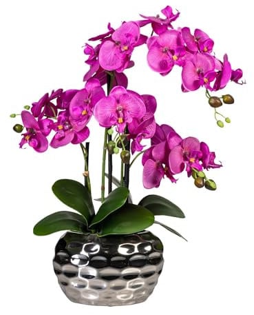 DAHLIASTUDIOS Kunstpflanze Orchidee Phalaenopsis mit Silber-farbigem Keramiktopf - ca. 53cm hoch (pink)