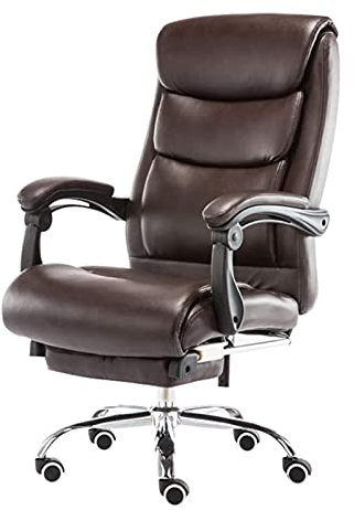 Boss Air Relaxsessel fürs Wohnzimmer, braun, Leder, Bürosessel, ergonomisch, modern, Chefsessel, höhenverstellbar, 360 Grad drehbar, mit ausziehbarem Fuß