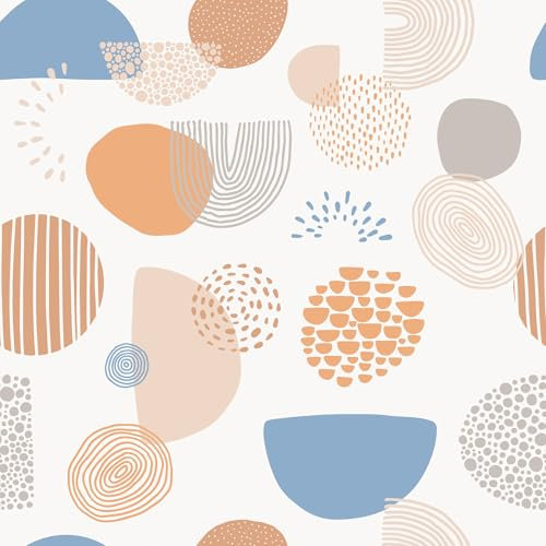 VEELIKE Boho Geometric Wallpaper Abstract Orange Blue Geometric Wallpaper for Bedroom Bathroom Contact Paper for Furniture Wall Paper Roll Living Room Removable Renter Friendly 44.5cm x 300cm