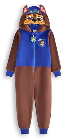 PAW PATROL Chase Grenouillère Pour Garçons & Filles | Pyjama Tout-en-un Pour Enfants en Bleu & Marron | Combinaison de Nuit Unisexe Avec Capuche Brodée et Oreilles 3D