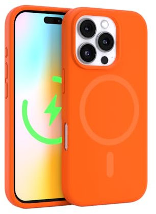 FELONY CASE for iPhone 16 Pro - Stylish Neon Orange Silicone Phone Cover, Compatible with MagSafe - 360° Shockproof Protective Cases Designed for Apple iPhone 16 Pro