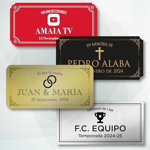 Placa de identificación de plastico acrílico grabada con láser para regalo, urna, trofeo, buzón, casa, puerta, personalizada con tu texto. Medidas 10x5cm, 12 colores.