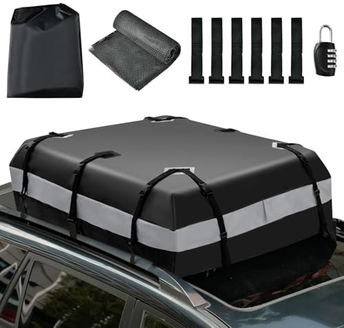 COSTWAY 420 L Dachbox für Auto, wasserdichter Dachkoffer mit Zahlenschloss & 6 Türhaken & Anti-Rutsch-Matte & Tragetasche, Faltbare Gepäckbox für alle Fahrzeuge mit/ohne Gepäckträger (Grau)