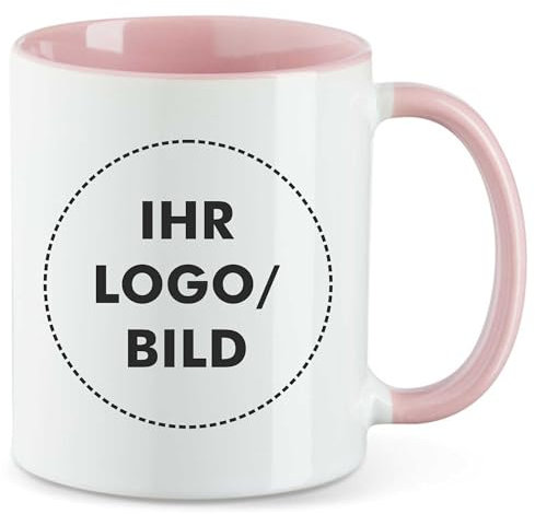 Kiwistar - 25 tazas de cerámica – rosa – Taza – con logo impreso – 330 ml con logotipo de la empresa – Diseño – Taza con foto – Taza promocional – Taza de café con logo