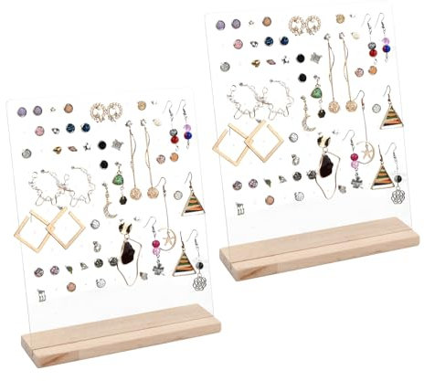Amexo 2 Pezzi Organizer per Orecchini Supporto per Orecchini con Base di Legno Espositore per Orecchini in Acrilico Portaorecchini 120 Fori per 60 Paia di Orecchini per Donne e Ragazze