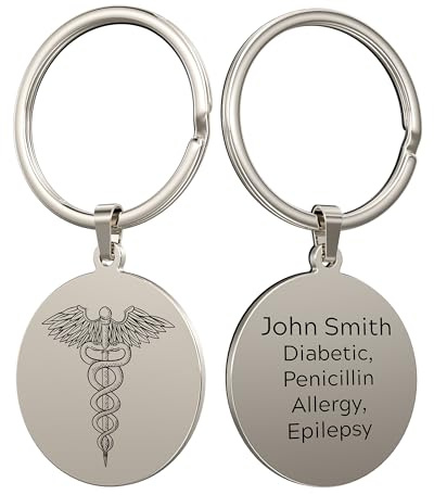 Charmify Personalised Medical ID Engraved Keyring, Gifts for Elderly | Custom Emergency Info Tag, Medical Alert Keychain for Allergies, Health Conditions&Emergency Contact Info, Safety ID Key Ring