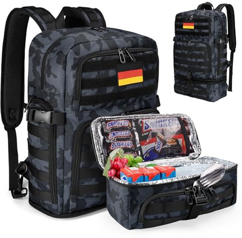 BERTASCHE Lunch Rucksack, 15.6 Zoll Laptop Rucksack mit Kühltasche, 2-IN-1 Arbeitrucksack für Herren, Arbeit, Uni, Picknick, Molle, militär, Tarnfarbe