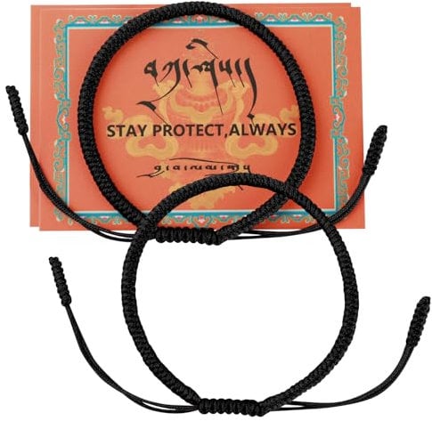 2 Pcs Handmade Buddhist String Bracelets, Adjustable Woven Rope Bracelet Tibetan Good Luck String Armband Friendship Bracelets Set for Teens Men Women Lover