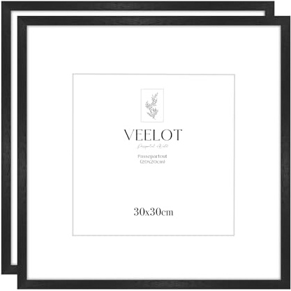 Veelot® 2x Bilderrahmen 30x30cm,Natur Holz Abachi Schwarz,Passepartout 20x20cm,Mittelgroßer quadratischer Bilderrahmen 30x30cm | Holzbilderrahmen Poster Echtholz