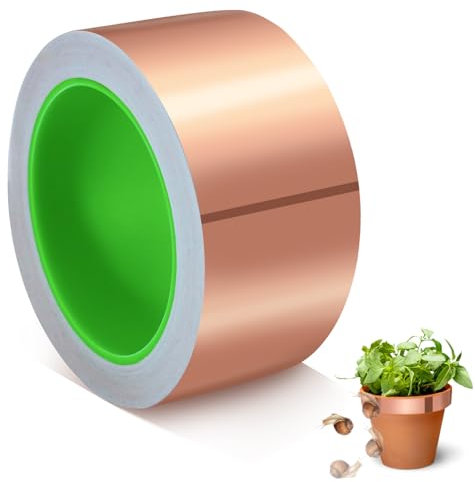 Kupferband Gegen Schnecken, Selbstklebend Doppelseitig Leitfähig Kupferfolienband-Schneckenband Schneckenschutz für Erdung Löten Hochbeet Blumentopf Schneckenschutz Schneckenabwehr(50mm x 20m)