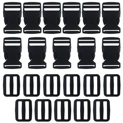 JRSHIRLEYLTD 11 fibbie per cinghie larghe 25 mm, chiusura a clip regolabile in plastica per fibbia a incastro, cintura per bacino, fibbia di ricambio, cinghie per zaini, Nero , 2.5cm