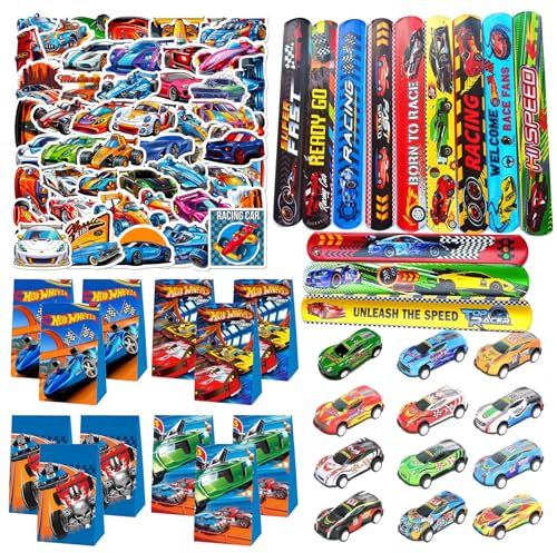 Clybeaut Hot Wh-els Party Mitgebsel, Hot Wh-els Aufkleber, anime Slap Armbänder, cartoon geschenktüten kindergeburtstag, Kinderparty-Favoritenpaket mit einer Vielzahl von Gefälligkeiten