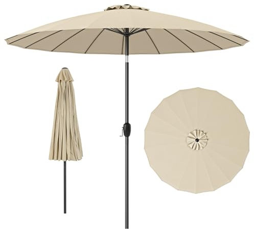 COSTWAY Ombrellone da Giardino 270 cm, Ombrellone Inclinazione Regolabile con 18 Stecche, Tettuccio Ventilato, Ombrellone Pighevole con Manovella, per Giardino Spiaggia